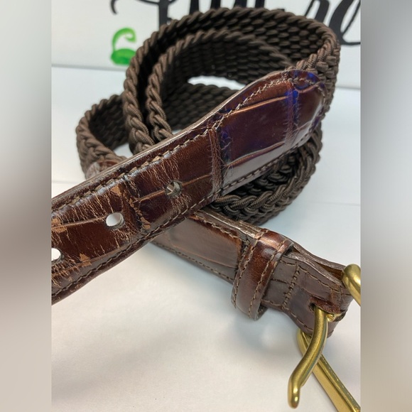 Brighton Braided Nylon and Croc Embossed Men’s Brown Belt, Gold Hardware Size 36 - Picture 2 of 10